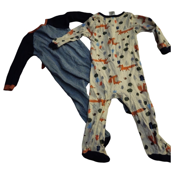 Gerber Infant 6-9M Woodland Animal Zip Up Pjs Fox Tree Stripes Footed 2p Set - Picture 2 of 10